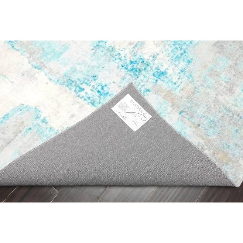 4'x6' Machine Made Cotton Oriental Area Rug Aqua, Beige Color