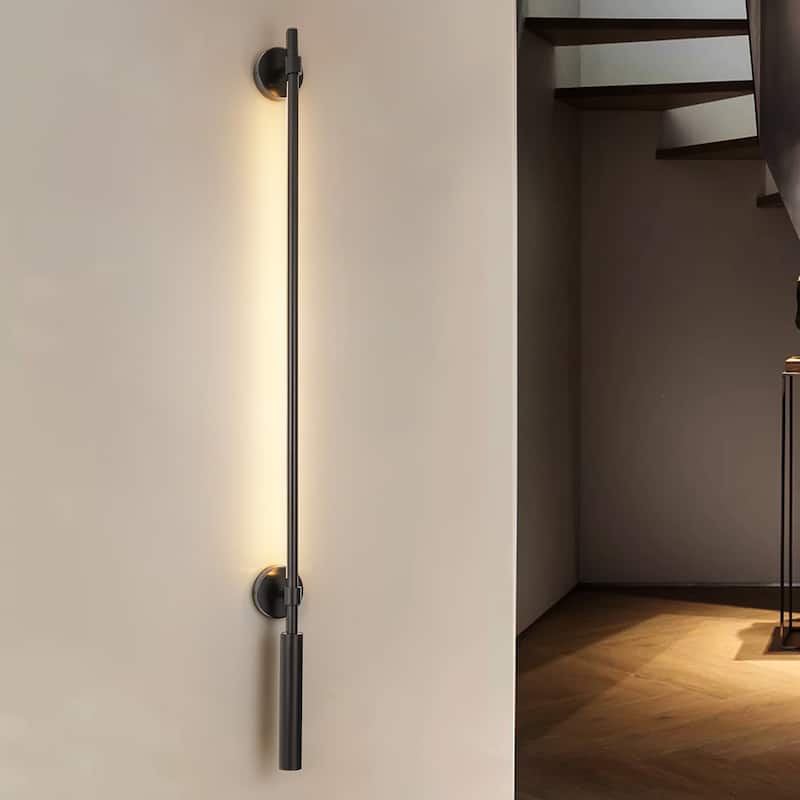 Minimalist Linear Matte Black Rotatable LED Wall Sconce for Bedroom & Living Room - 4.7 in. W x 3.9 in. D x 67.3 in. H