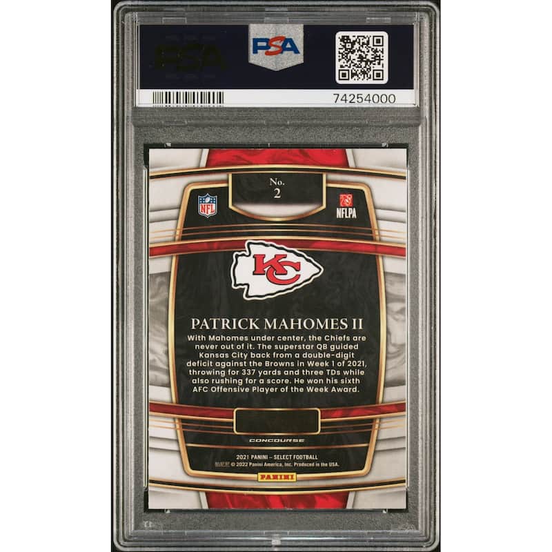 Patrick Mahomes 2021 Panini Select Football Card #2 Graded PSA 10 - 8'6" x 11'6"