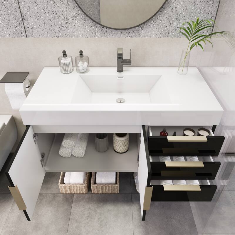 Noble 42" Wall Mounting Vanity (R Drawer) with Reinforced Acrylic Sink