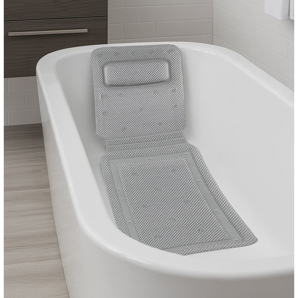Grey Non-Slip Full Body Bath Mat With Pillow For Bathtub - 14" x 50"