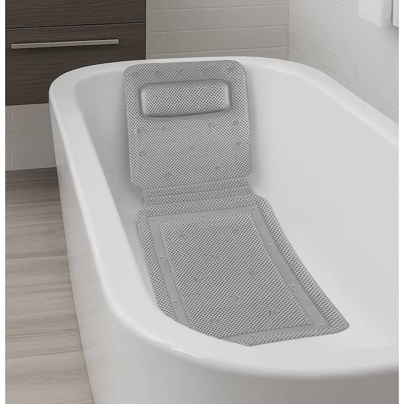 Grey Non-Slip Full Body Bath Mat With Pillow For Bathtub - 14" x 50" - 14" x 50" - Grey