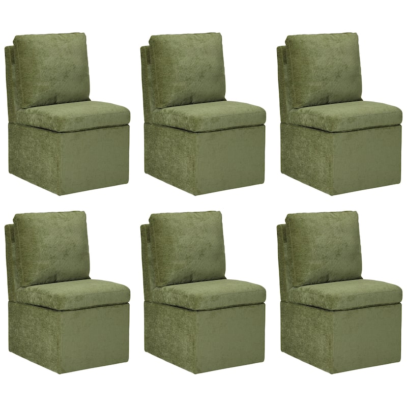 Stansberry Chenille Upholstered Dining Chair with Lift-Top Seat Storage and Caster Wheels (Set of 6) - Olive Green