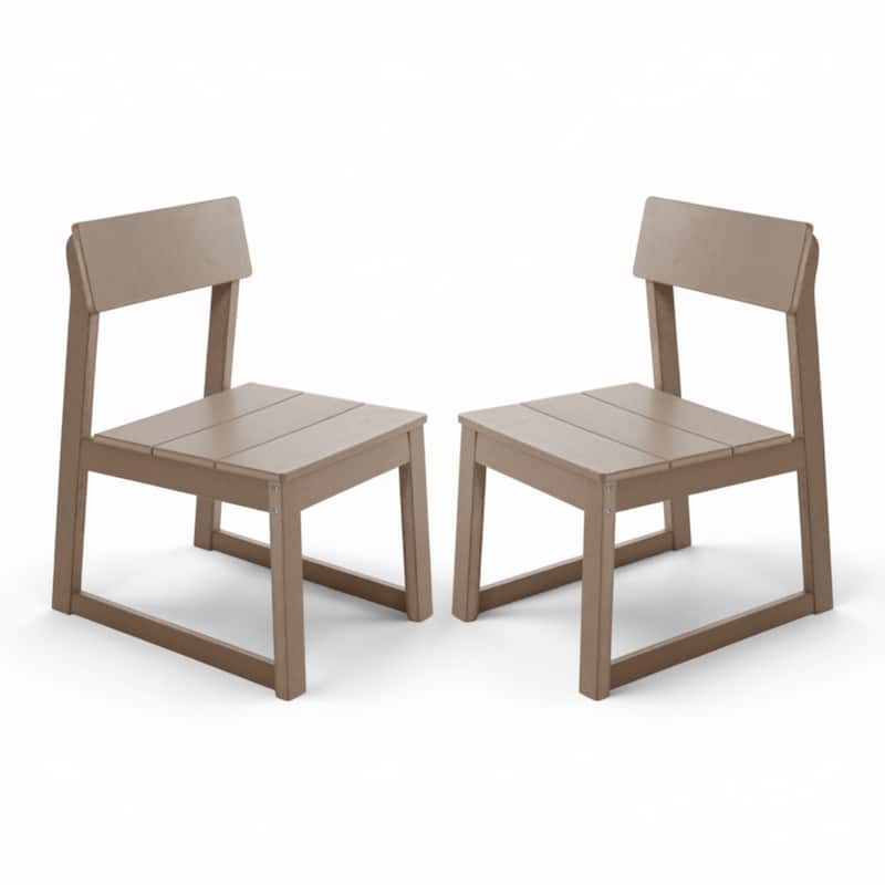 2-Pack HDPE Indoor/Outdoor Dining Chairs, All-Weather Garden & Patio Side Chairs with Modern Backrest - Wood