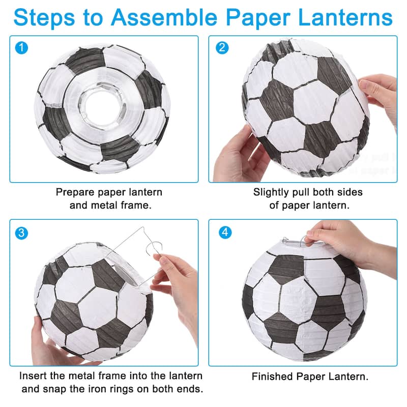 6Pcs Soccer Paper Lantern for Party Decorations, White Black - White Black
