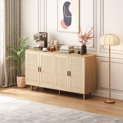 62.20"Elegant and Functional 4-Door Rattan Decorative Storage Cabinet,for Bedroom,Living Room,Office