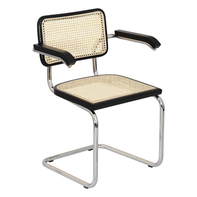 Breuer Chair Company Marcel Breuer Cesca Cane Cantilever Armchair Arm Chair w/ Chrome Steel Frame (Various Wood & Cane Colors) - Black & Natural