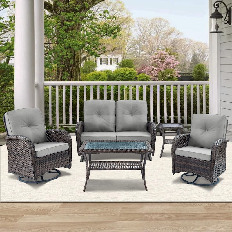 Glider Furniture Sofa with Swivel Chairs - Brown - Grey - Brown