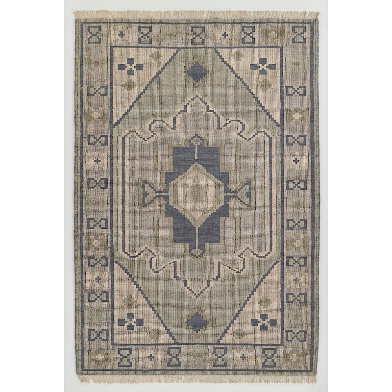 Momeni Bristol Hand Woven Wool and Cotton Medallion Area Rug - 2' x 3' - Blue - Rectangle