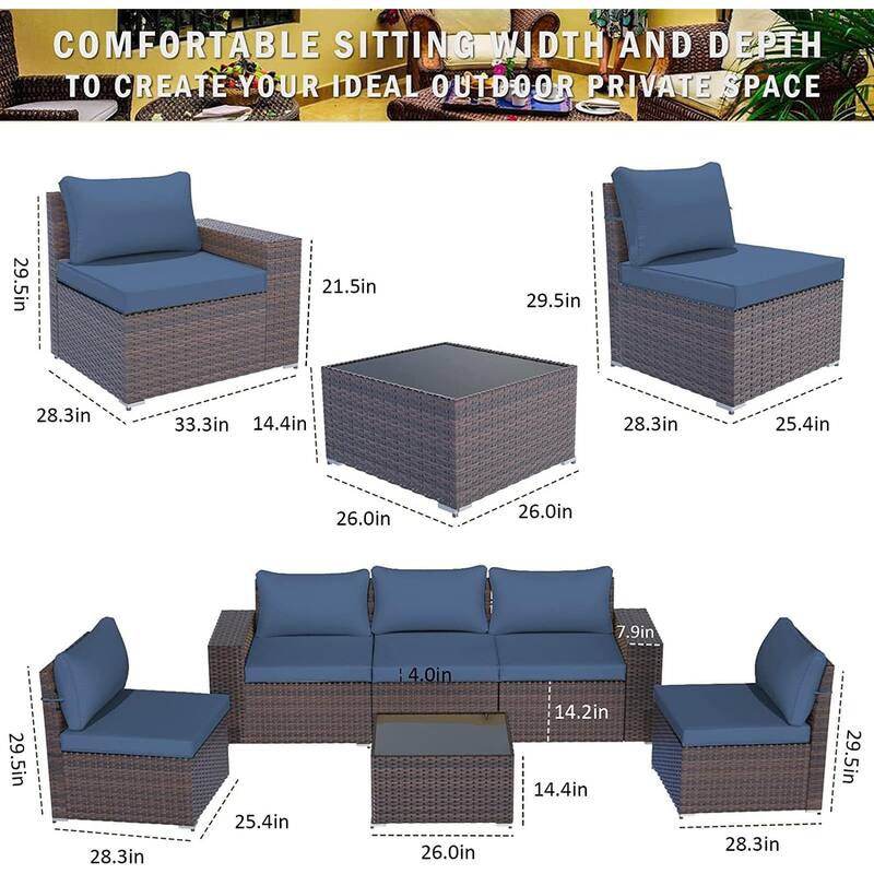 Delnavik Patio Furniture Set Sofa 6-Piece Wicker Sectional Sofa Set, Outdoor Furniture Rattan Patio Sofa Conversation Set