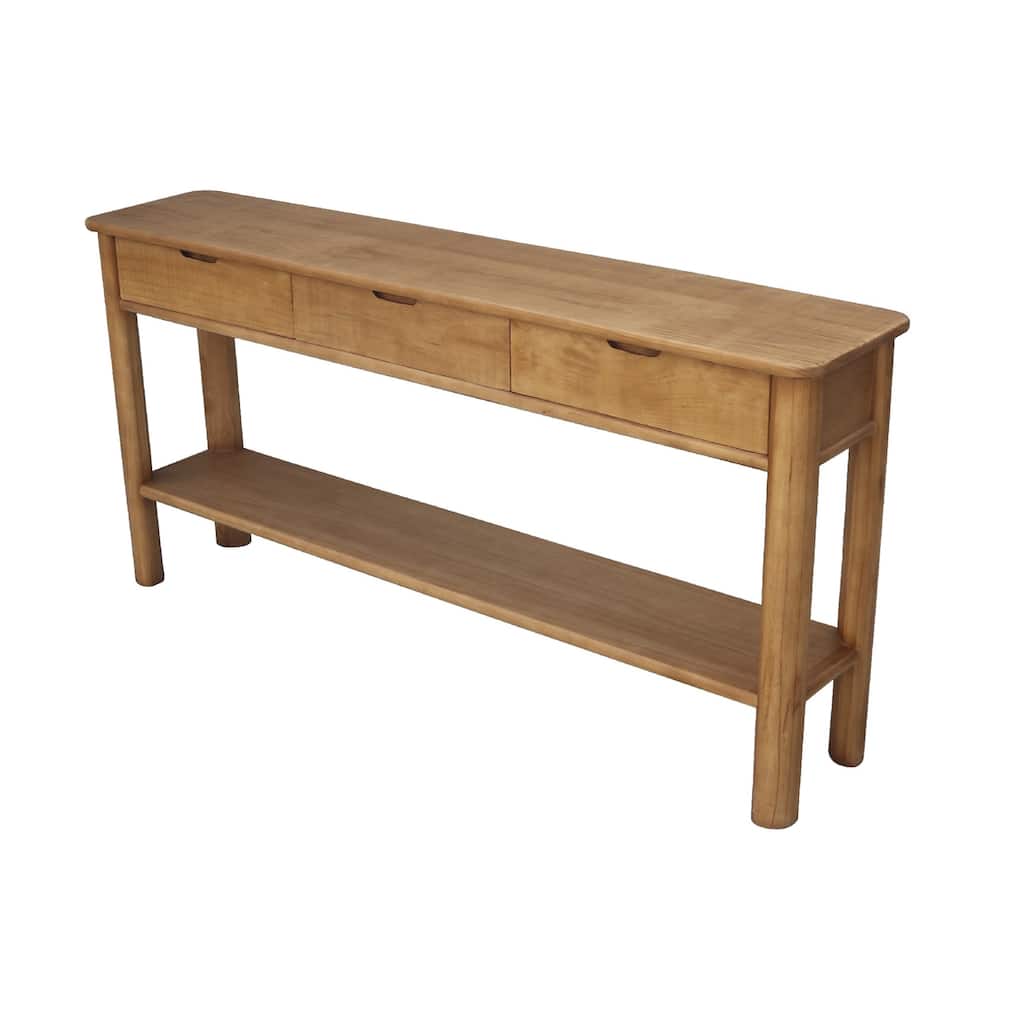 Mele Sofa Console Table, Lower Shelf and 3 Drawers, 62 Inch Natural Brown