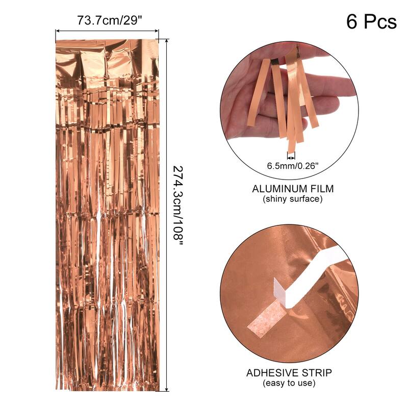 6 Pack 29x108 Inch Rose Gold Metallic Foil Fringe Tinsel Table Skirts - Rose Gold - Rose Gold