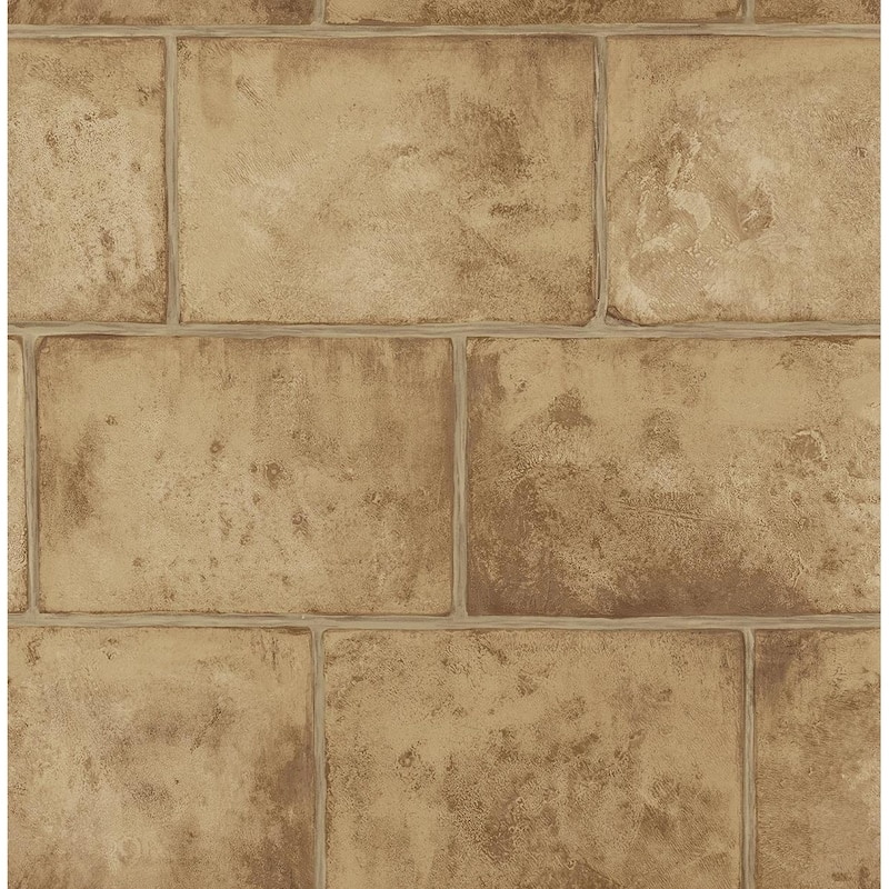 Seabrook Designs Chantilly Stone Blocks Unpasted Wallpaper - 27 in. W x 27 ft. L - Toffee