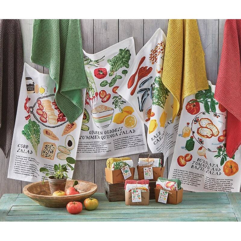Set of 2 Berry Salad Recipe with Coordinating Blue Stripe Cotton Kitchen Dishtowels 26L x 18W in.