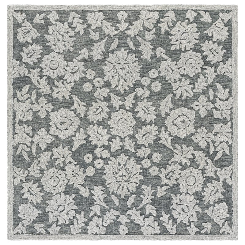 SAFAVIEH Hand-Tufted Blossom Stamenka Traditional Wool Rug - Grey/Ivory - 6' Square