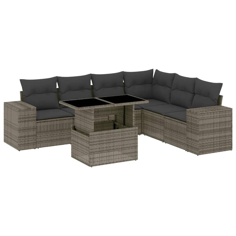 vidaXL Patio Sofa Set with Cushions Outdoor Furniture 7 Piece Poly Rattan