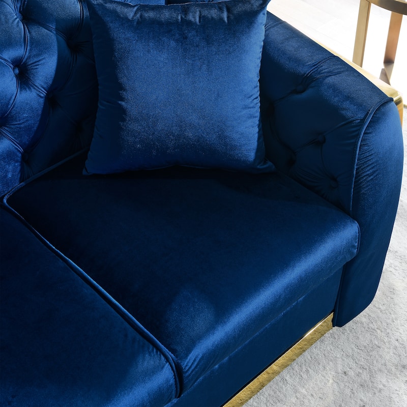 Velvet Chesterfield Sofa Set - 3-Seat Tufted Couch with Gold Stainless for Living Room