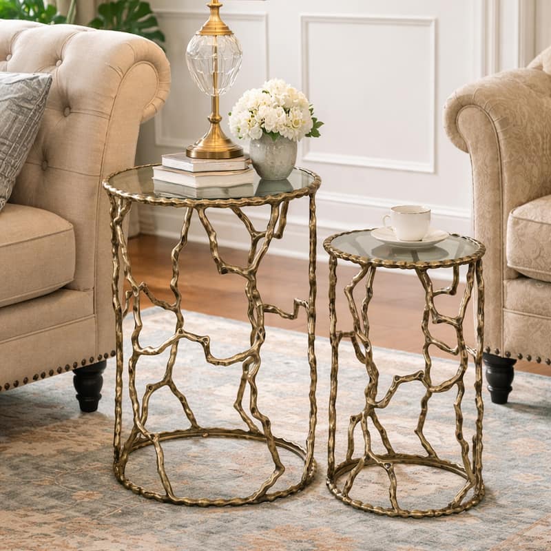 StyleCraft Branchwork Cylinder Nesting Accent Table - Set of 2