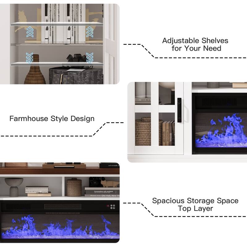 Fireplace TV Stand w/ 36" Electric Fireplace & LED light