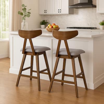 Lemy Counter Stool Chair Set of 2, Walnut Brown Wood, Dark Gray