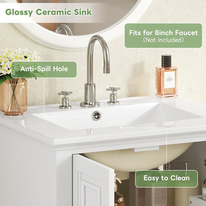 24" Bathroom Vanity with Ceramic Sink, Freestanding Storage Cabinet with Soft-Closing Doors & Drawer Dividers