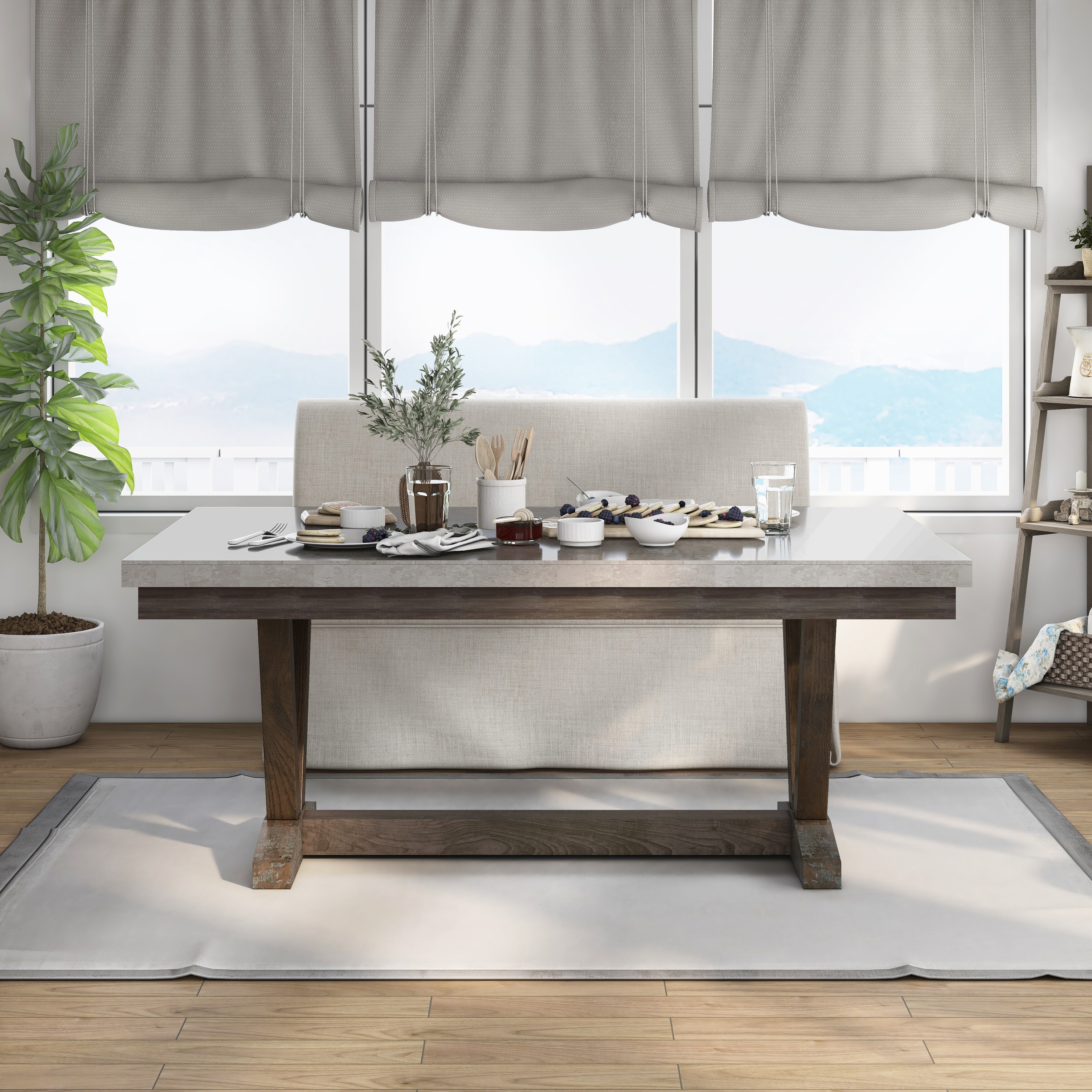 Furniture of America Yoss Transitional 72 inch Marble Top Trestle