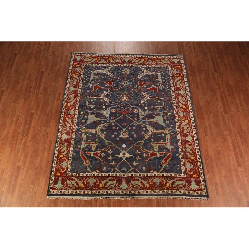 Navy Blue Oushak Indian Area Rug Handmade Wool Carpet - 8'0"x 9'8"