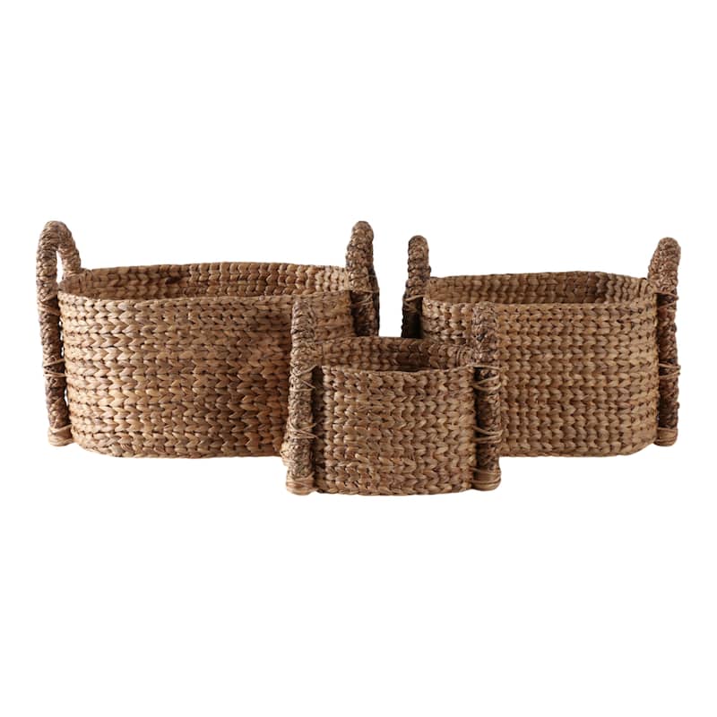 Seagrass Storage Basket with Handles (Set of 3) - 12", 15", 16" Tan - 22.5" x 17.75" x 16"