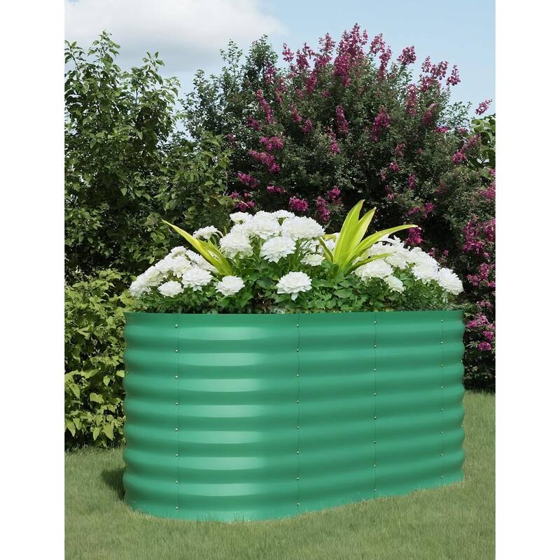 Oval Raised Garden Bed - 0.6mm Resistant Galvanized Steel Planter Box with Tool-Free Assembly,2 PCS - Green - 4X2X2ft