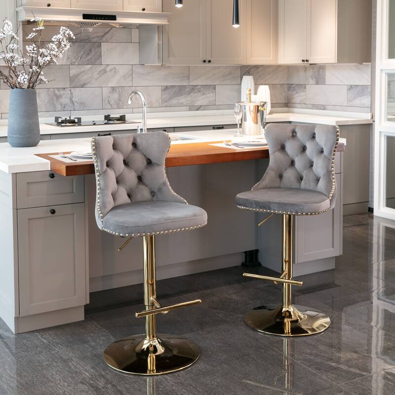 Modern Upholstered Bar Stools with Backs Comfortable Tufted for Home Pub and Kitchen Island Set of 2