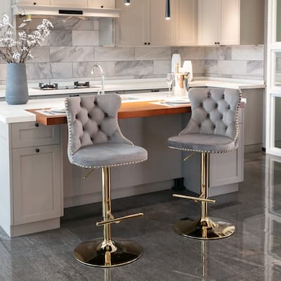 Velvet Swivel Barstools Upholstered Dining Chair (Set of 2, Gray)