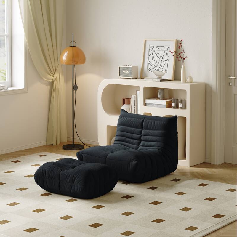 Fireside Chair with Ottoman, Lazy Floor Sofa For Living Room - Black