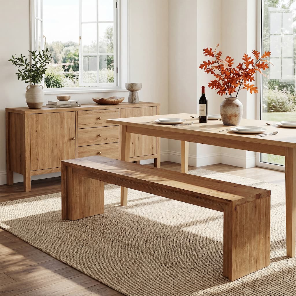 63 Inch Solid Wood Dining Bench, Industrial Kitchen Bench