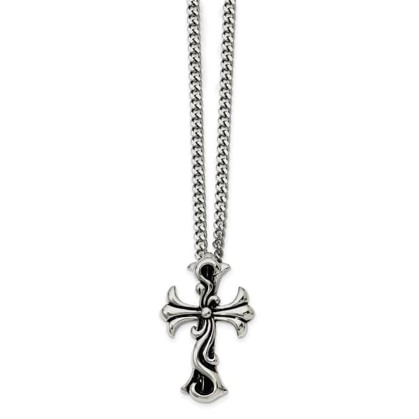 Stainless Steel Antiqued Cross Pendant Necklace 