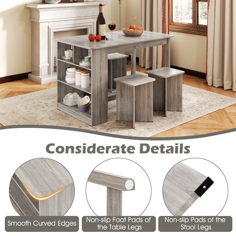 5-Piece Space-Saving Dining Set with 4 Stools and Storage Shelves Ideal for Apartments or Breakfast Nooks