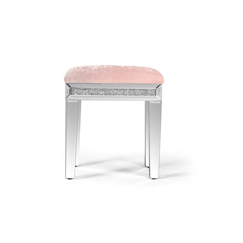 Mirror Diamond Vanity Stool with Velvet Upholstered Seat