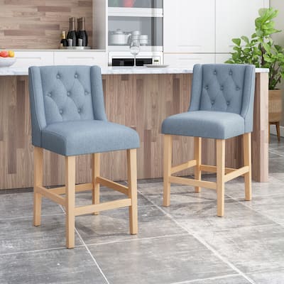 Vienna Contemporary Fabric Tufted Wingback 27 Inch Counter Stools, Set of 2