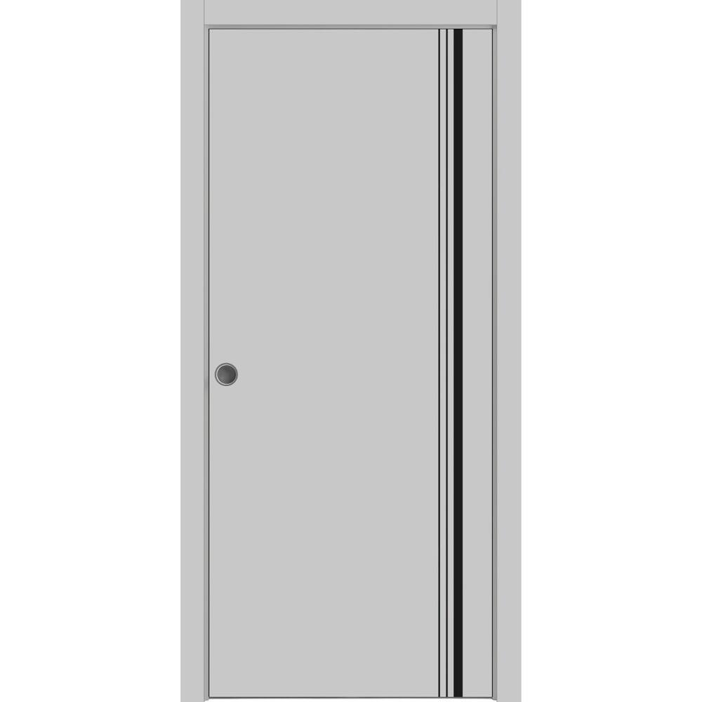French Pocket Door 18x80 with Planum 0011 Grey Matte with Kit Trims Rail