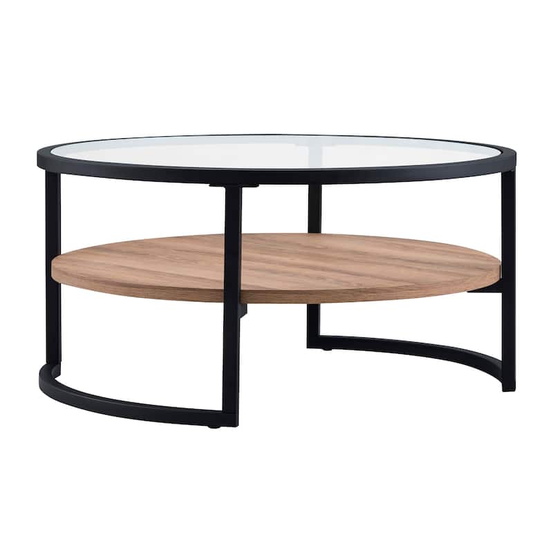 Carbon Loft Mornie Coffee Table in Blackened Bronze with Oak Shelf