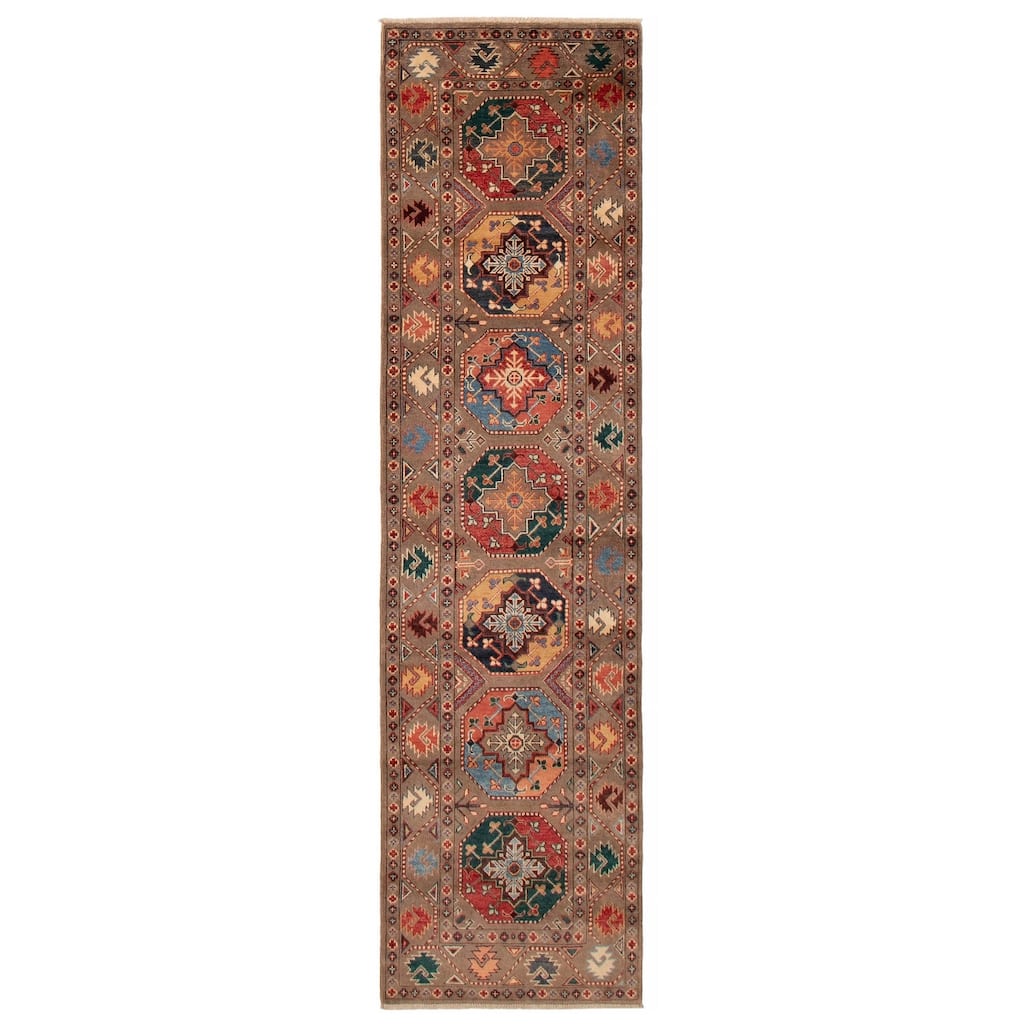 ECARPETGALLERY Hand-knotted Uzbek Ghazni Brown Wool Rug - 2'7 x 9'10