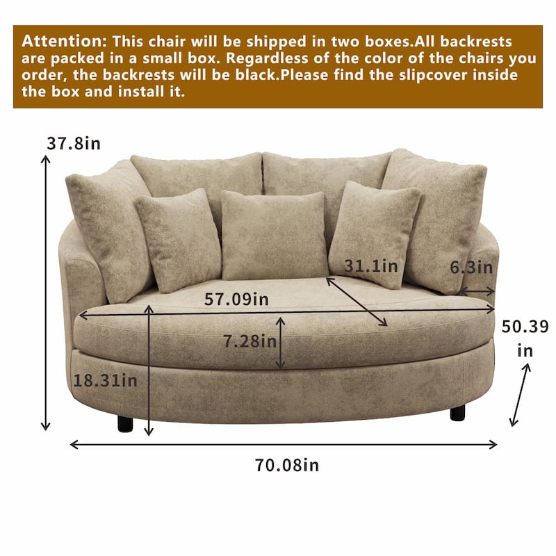 70.1"W Modern Chenille Loveseat with 7 Cushions,Oversized Accent chair