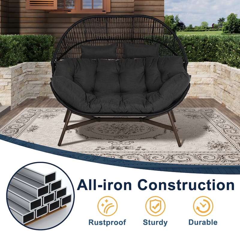 2 PCS Outdoor Oversized Wicker Egg Basket Lounger Chair with Cushions