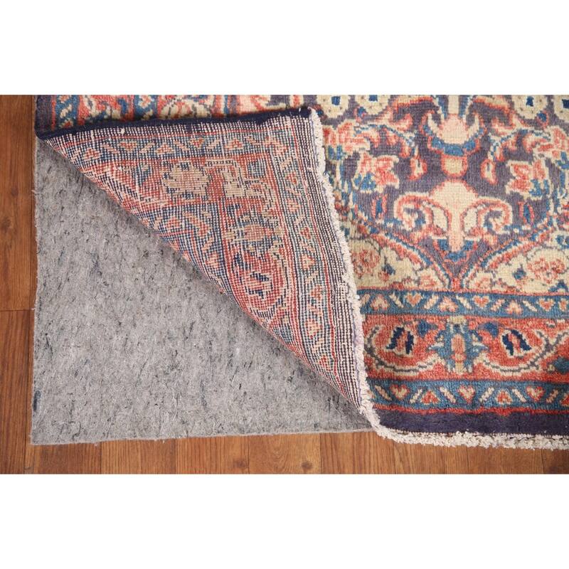 Hand Knotted Oriental 100% Wool Carpet Traditional Floral Navy Blue & Blues Mahal Runner Rug - 10' 10'' X 3' 3''