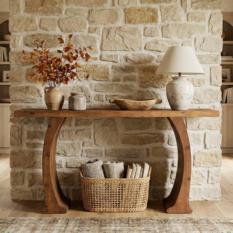 63 Inch Farmhouse Console Table for Entryway / Living Room, Fir Wood - 62.99" W x 11.81" D x 32.68" H