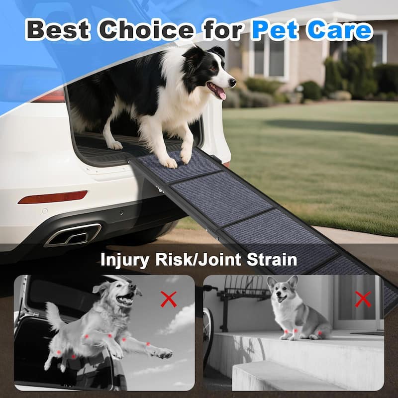 COSIEST Aluminum Foldable Pet Ramp with Anti-Slip Rug Surface