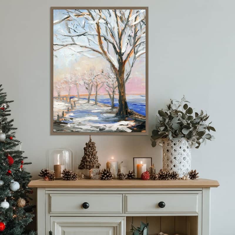 Lakeside in Winter by Sandra Iafrate Framed Canvas Wall Art Print - Sylvie Dark Gold