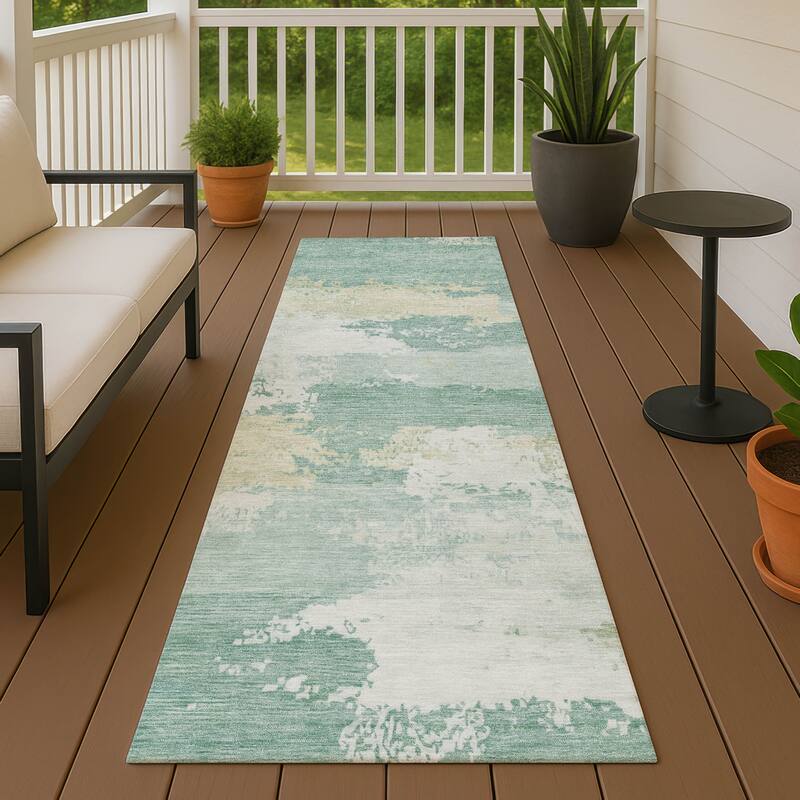 Machine Washable Indoor/ Outdoor Chantille Rug - Turquoise - 2'3" x 7'6"