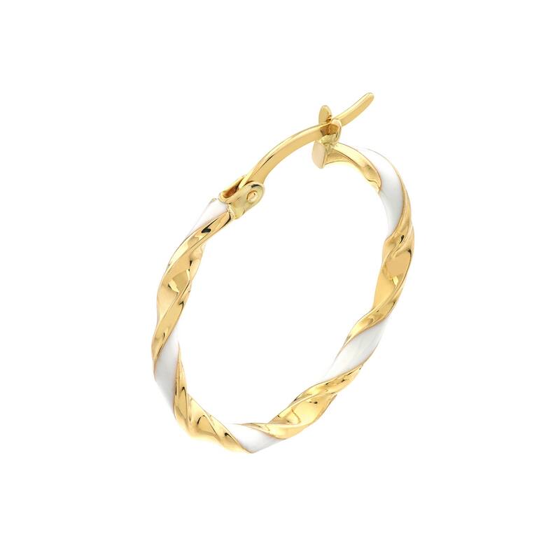 Curata 14k Yellow Gold 20x2mm White Enamel Round Twist Hoop Earrings