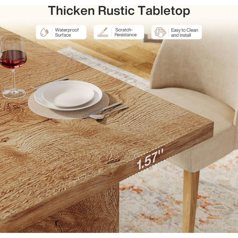 63-inch Rectangle Wooden Dining Table with Large Tabletop and Heavy Duty Legs for 4 to 6 People