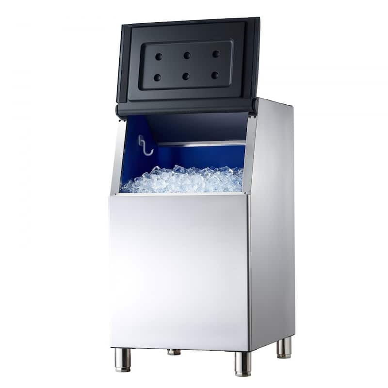 Silver-Black Stainless Steel Commercial Ice Maker Storage Bin 250lbs with Insulated Casing and Adjustable Feet